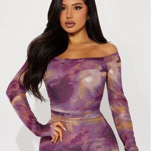 Fashion Nova Off Shoulder Mesh Maxi Dress - Large